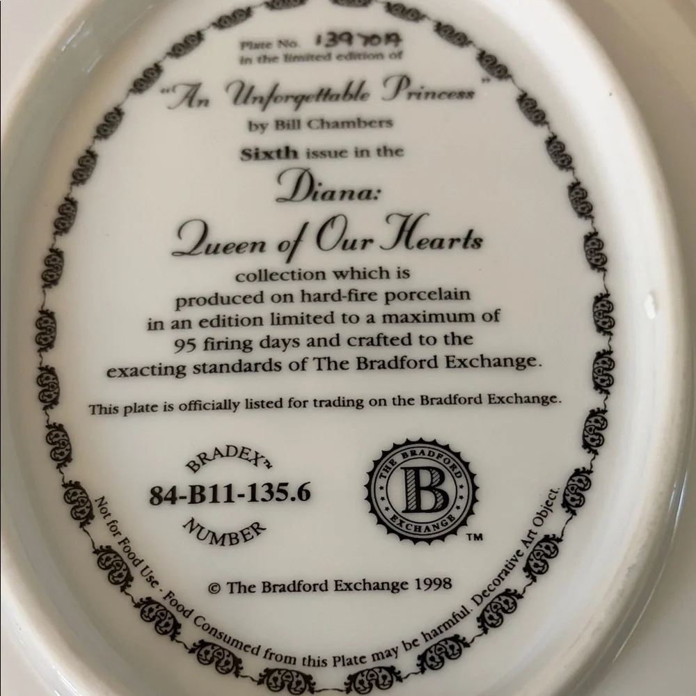 Diana Commemorative Plate-Bradford Exchange- An unforgettable Princess